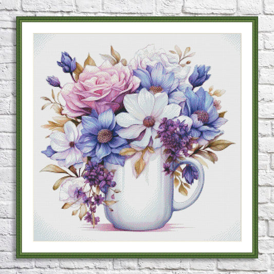 Blooming Tea Cup Cross Stitch Pattern Pattern Bouquet of roses Kitchen Still Life Modern Decor Pattern Embroidery Needlepoint chart PDF