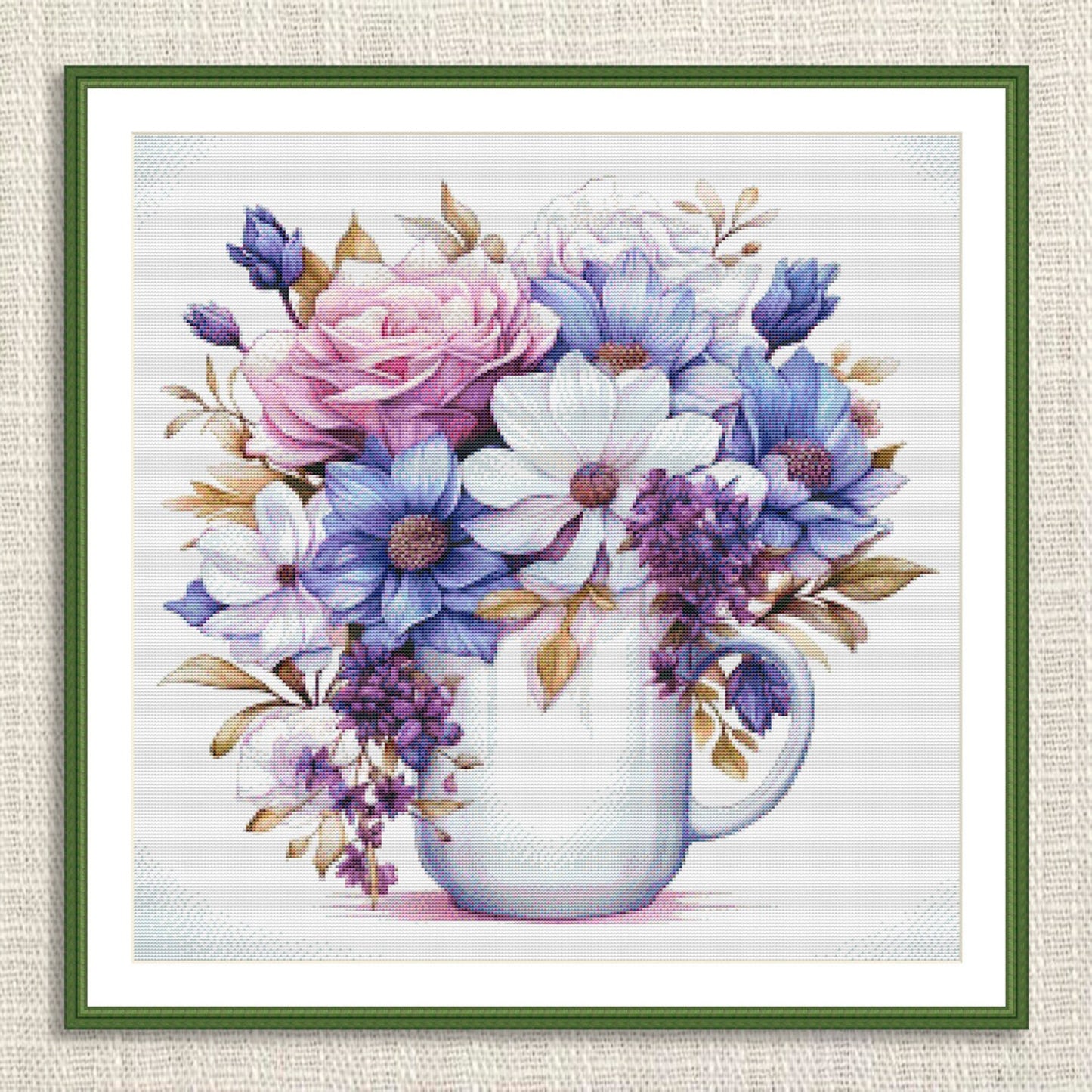 Blooming Tea Cup Cross Stitch Pattern Pattern Bouquet of roses Kitchen Still Life Modern Decor Pattern Embroidery Needlepoint chart PDF