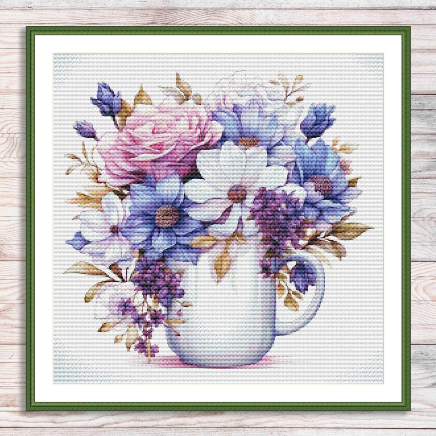 Blooming Tea Cup Cross Stitch Pattern Pattern Bouquet of roses Kitchen Still Life Modern Decor Pattern Embroidery Needlepoint chart PDF