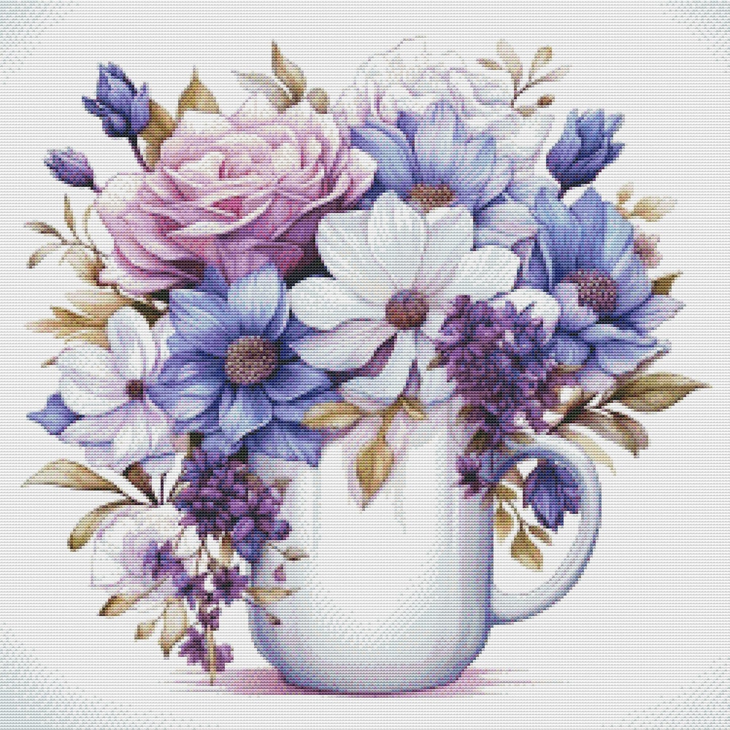 Blooming Tea Cup Cross Stitch Pattern Pattern Bouquet of roses Kitchen Still Life Modern Decor Pattern Embroidery Needlepoint chart PDF