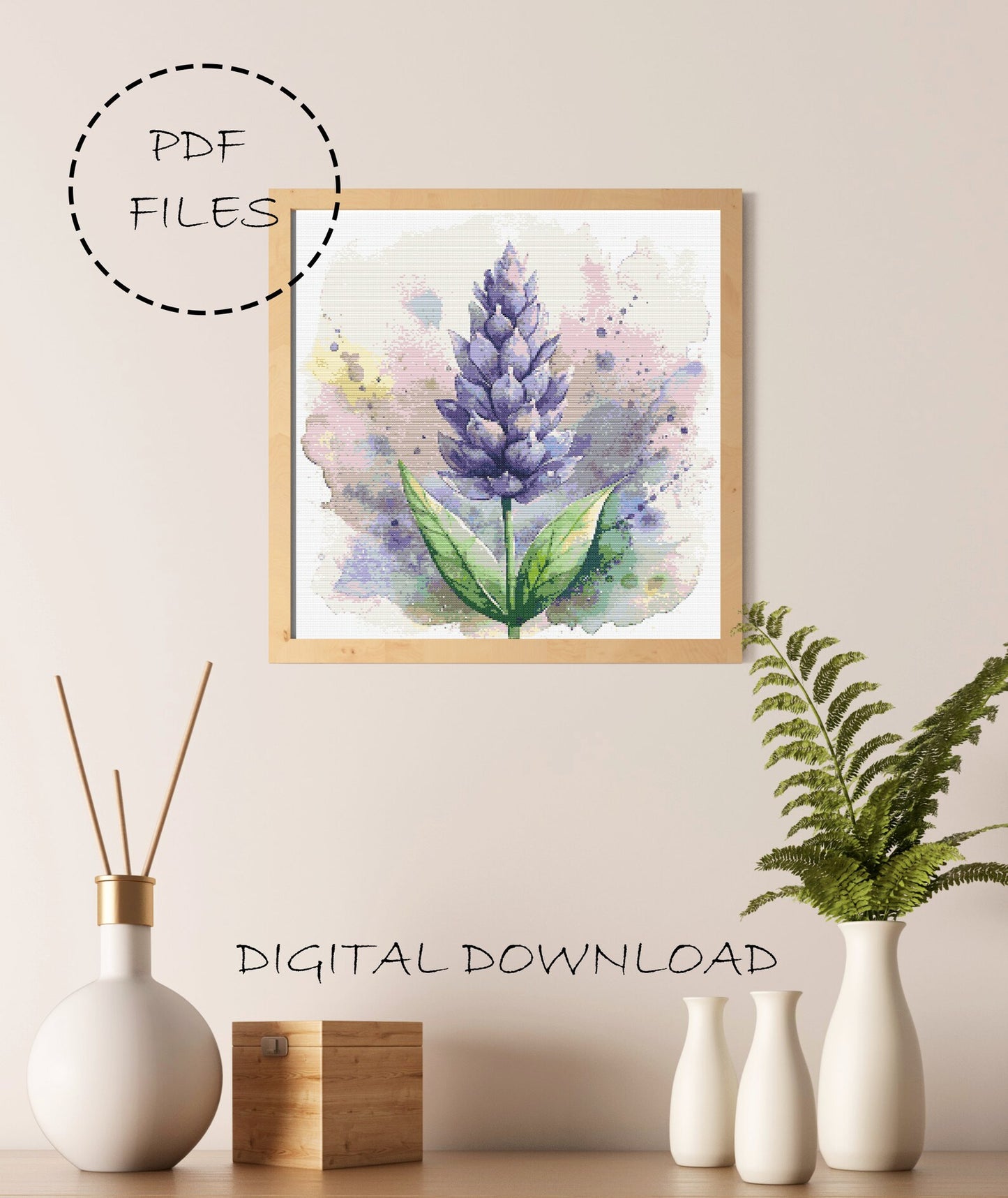 Flower Cross Stitch Pattern | Lavander Cross Stitch | Flower Embroidery Design | Modern Cross Stitch | Flower Cross Stitch Kits