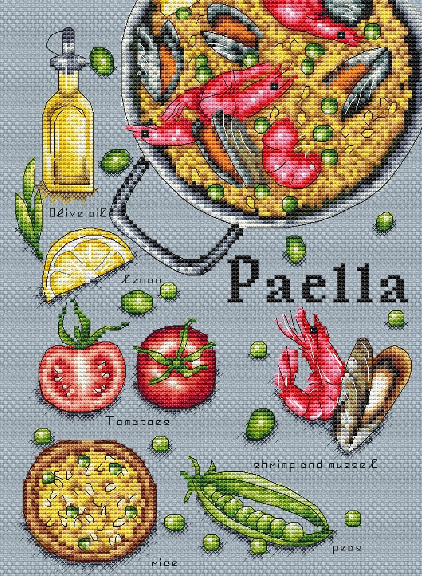 Cross Stitch Pattern "Paella" DMC Cross Stitch Chart Needlepoint Pattern Embroidery Chart Printable PDF Instant Download