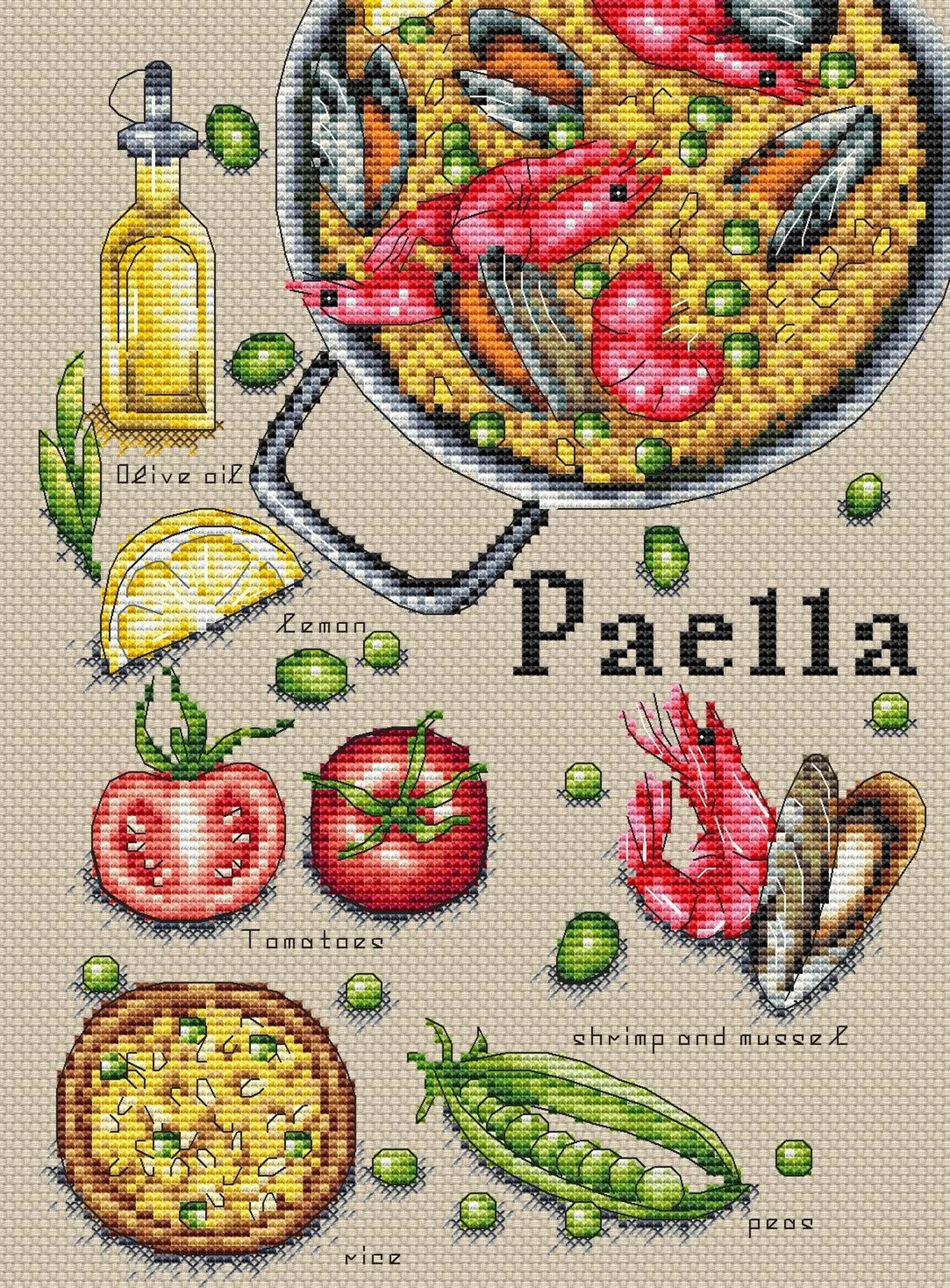 Cross Stitch Pattern "Paella" DMC Cross Stitch Chart Needlepoint Pattern Embroidery Chart Printable PDF Instant Download