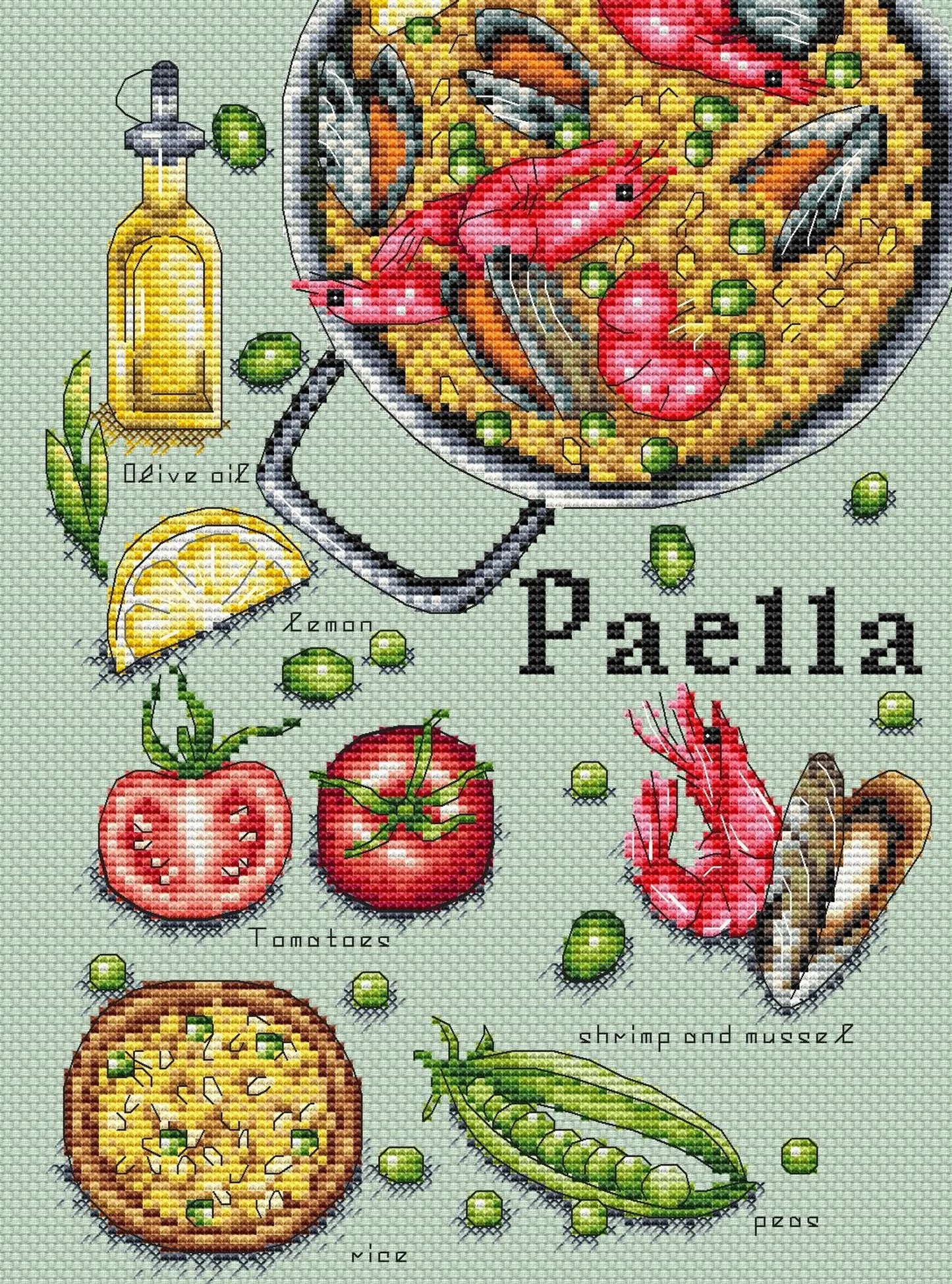 Cross Stitch Pattern "Paella" DMC Cross Stitch Chart Needlepoint Pattern Embroidery Chart Printable PDF Instant Download