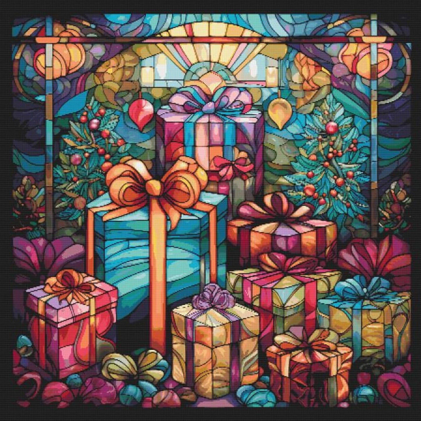 Christmas gifts cross stitch pattern full coverage PDF