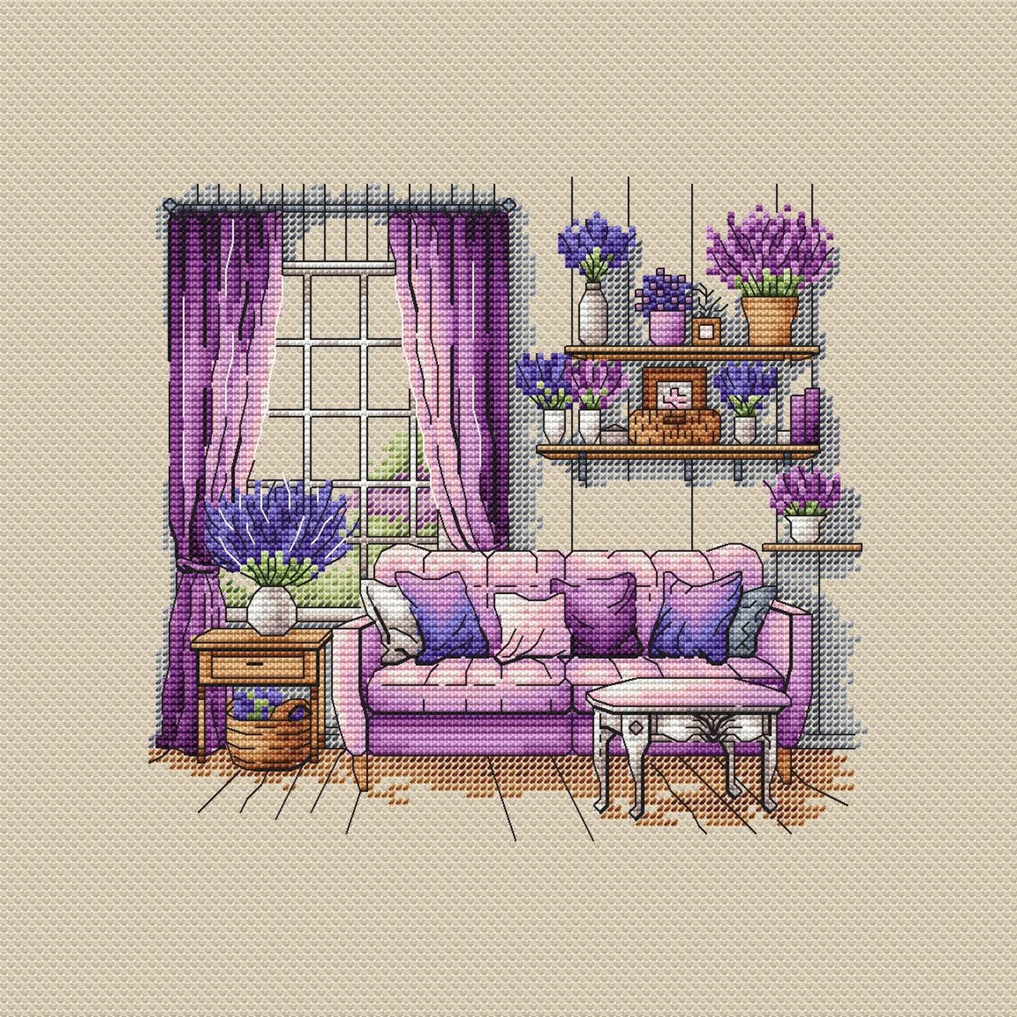 Lavender Cross Stitch Patterns, Lavender cross pattern, Interior embroidery, Decorative embroidery, Lavender room embroidery