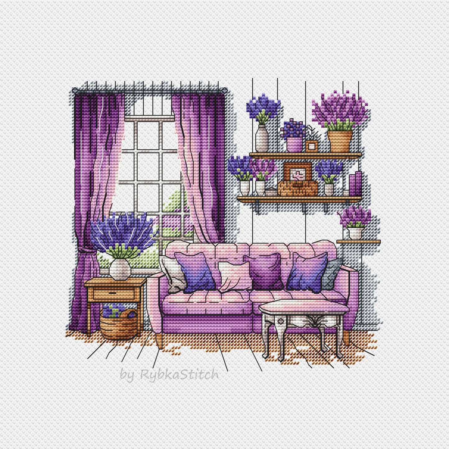 Lavender Cross Stitch Patterns, Lavender cross pattern, Interior embroidery, Decorative embroidery, Lavender room embroidery