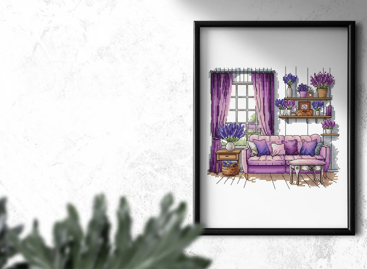 Lavender Cross Stitch Patterns, Lavender cross pattern, Interior embroidery, Decorative embroidery, Lavender room embroidery