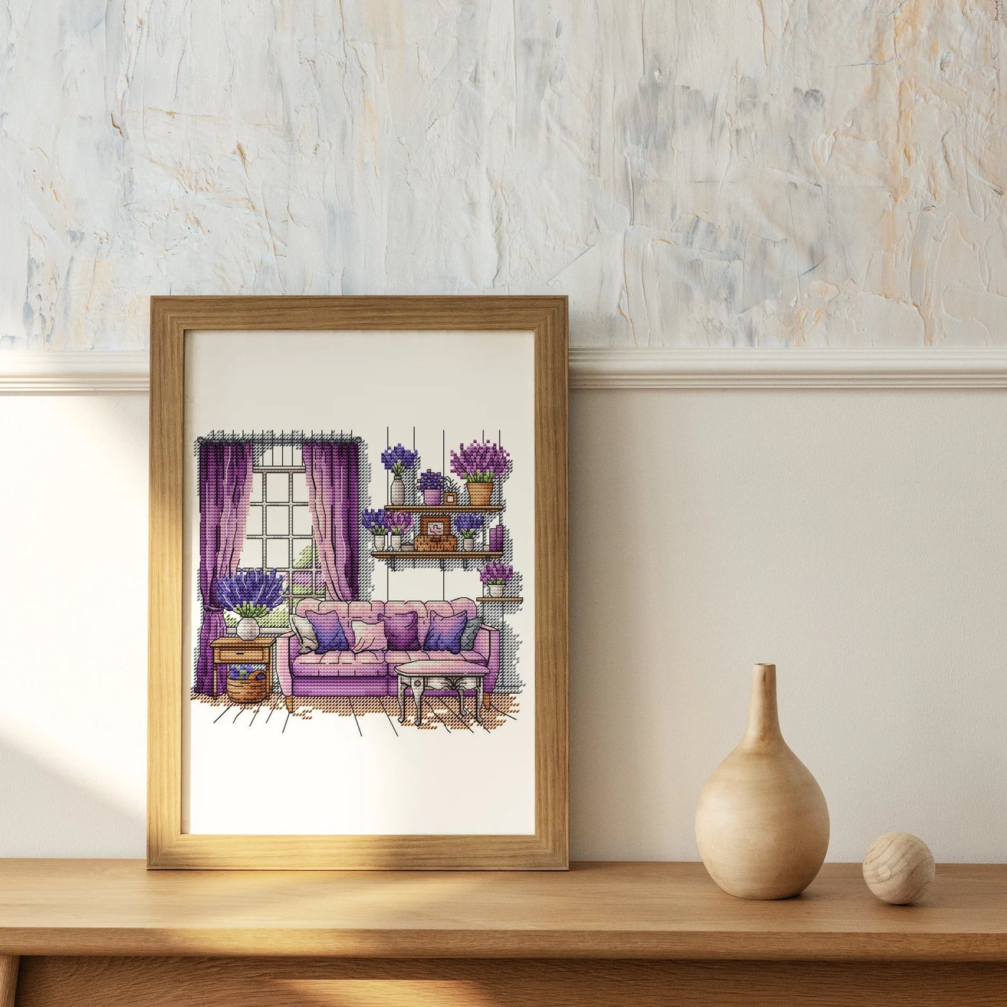 Lavender Cross Stitch Patterns, Lavender cross pattern, Interior embroidery, Decorative embroidery, Lavender room embroidery