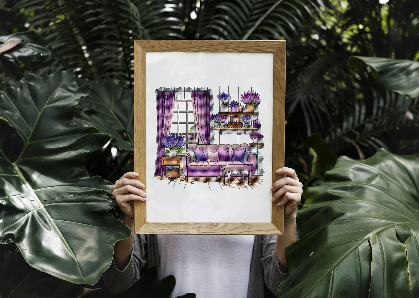 Lavender Cross Stitch Patterns, Lavender cross pattern, Interior embroidery, Decorative embroidery, Lavender room embroidery