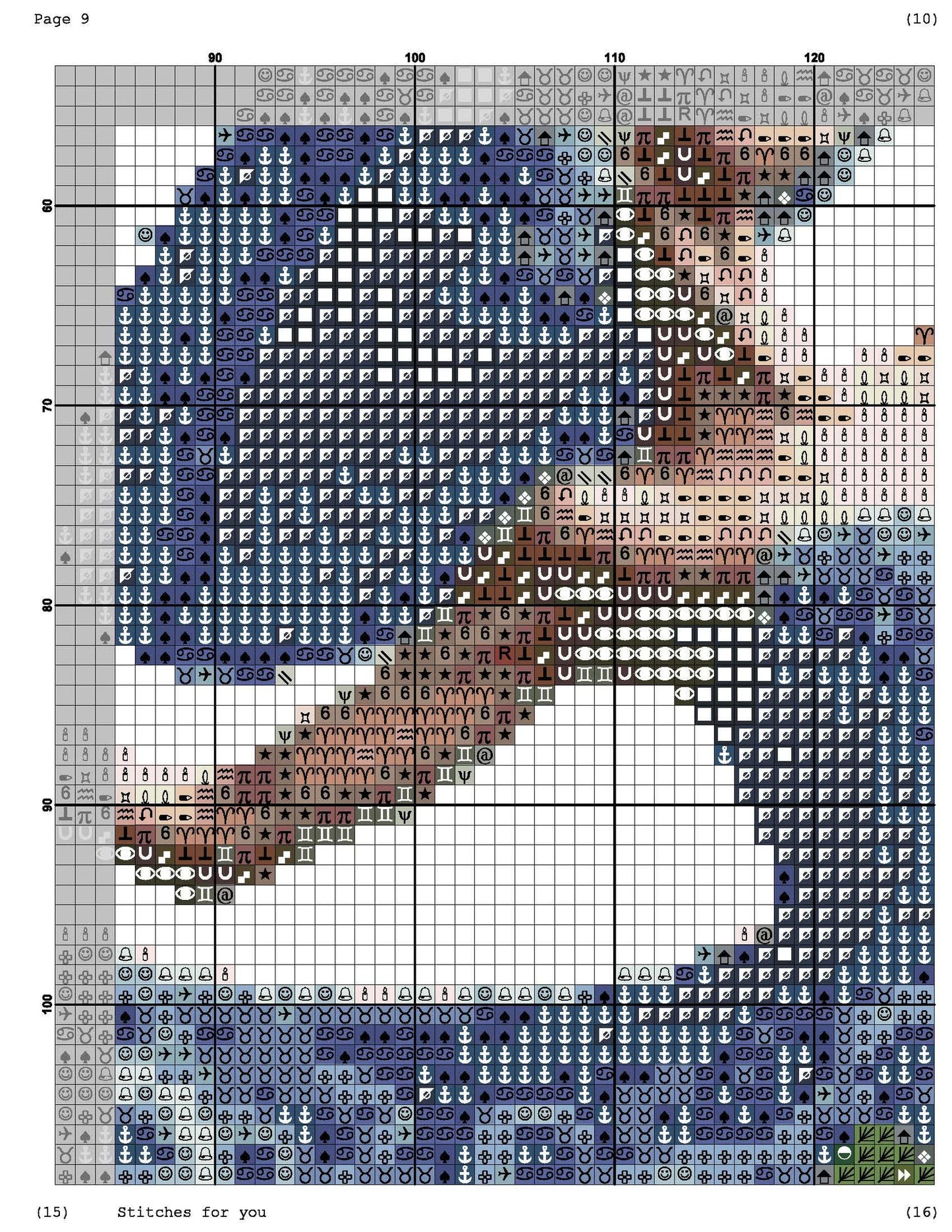 Blue flower Girl - Counted Cross Stitch Patterns - Printable Chart PDF Format Needlework Embroidery Crafts DIY DMC color