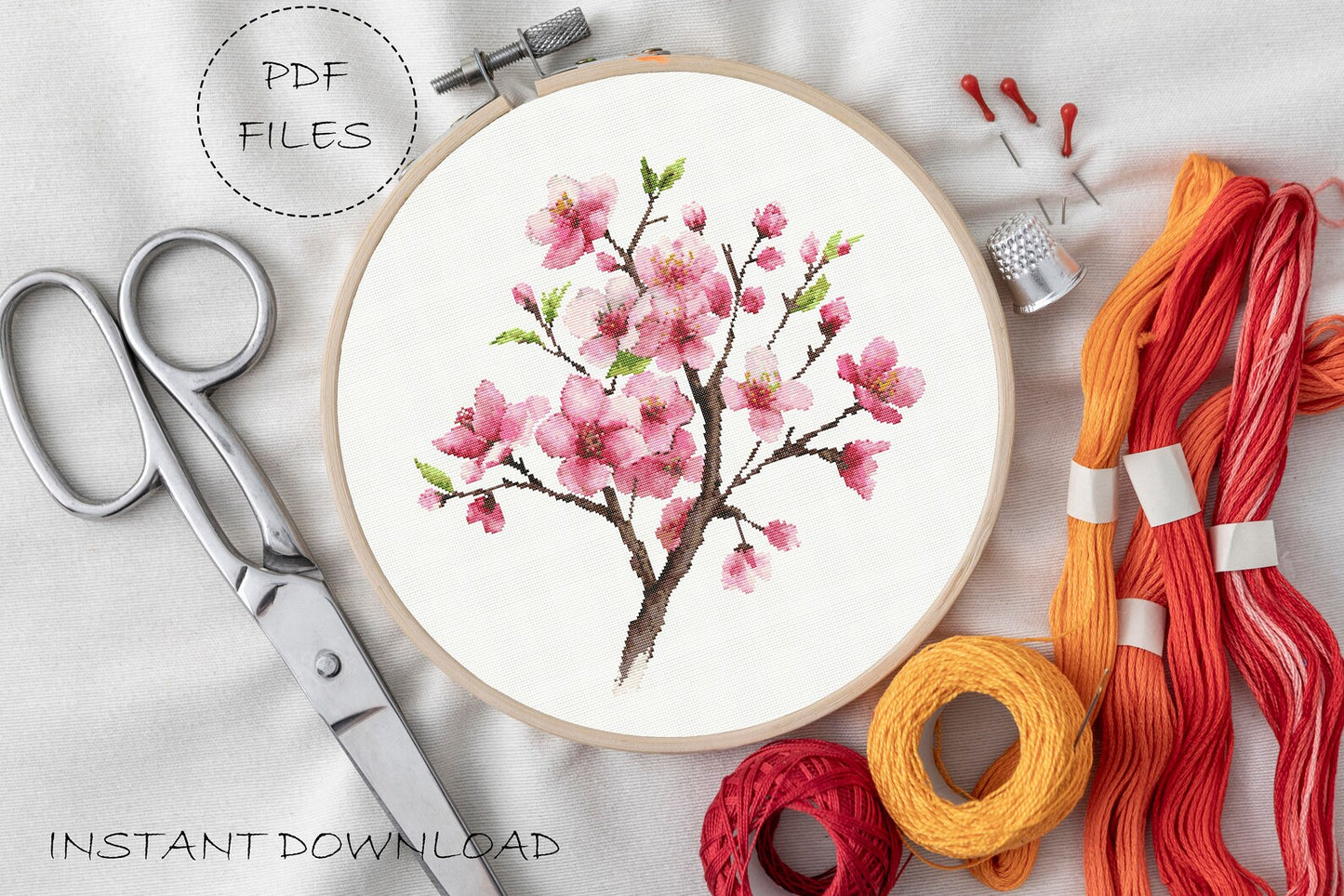 Sakura Cross Stitch Pattern | Sakura Blossom Pattern | Floral Embroidery | Sakura Branch Cross Stitch