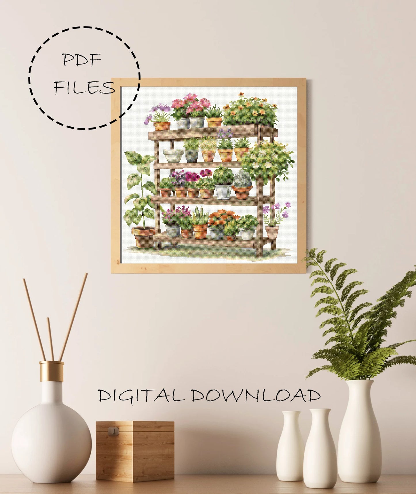 Home Plants Cross Stitch Pattern | Home Garden Cross Stitch | Modern Plants Embroidery Pattern | Botanical Cross Stitch