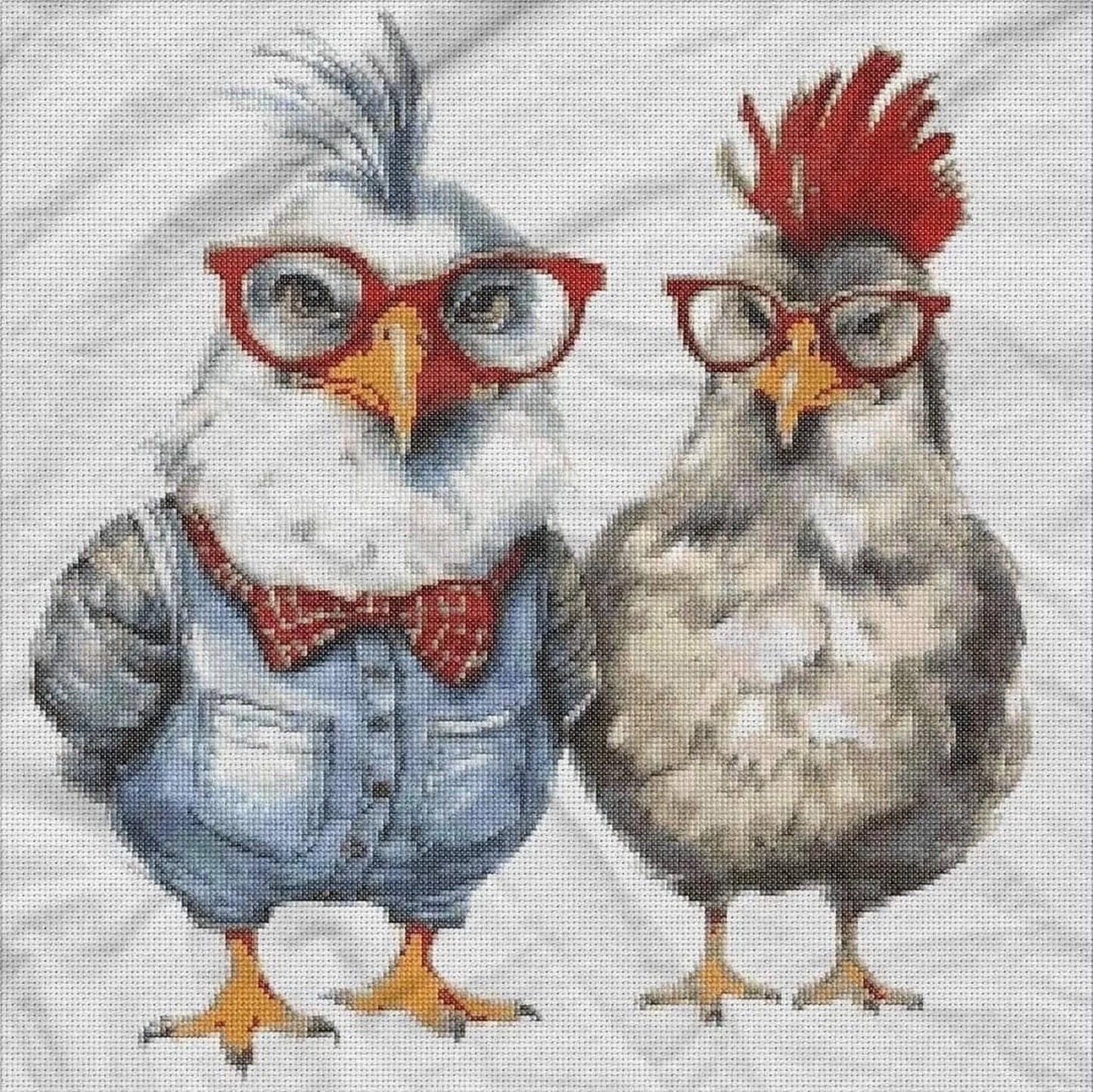 Chicken Couple - Counted Cross Stitch Patterns - Printable Chart PDF Format Needlework Embroidery Crafts DIY DMC color