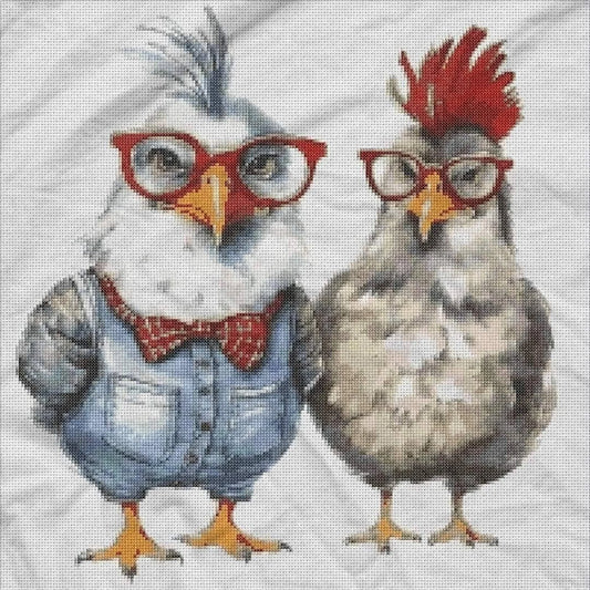 Chicken Couple - Counted Cross Stitch Patterns - Printable Chart PDF Format Needlework Embroidery Crafts DIY DMC color