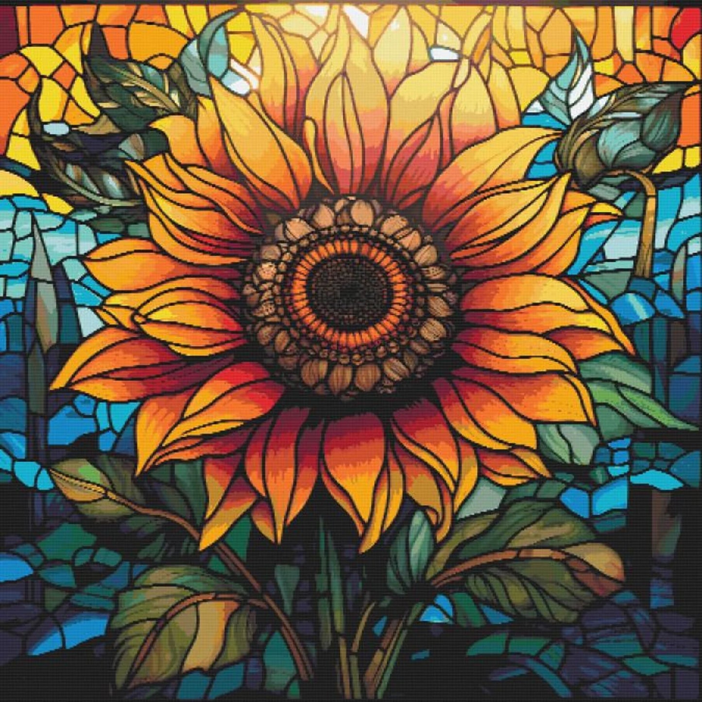 Sunflower mosaic cross stitch pattern full coverage PDF