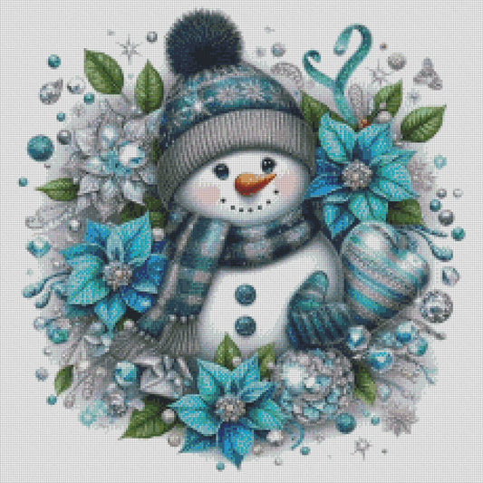 Blue Snowman- Counted Cross Stitch Patterns - Printable Chart PDF Format Needlework Embroidery Crafts DIY DMC color