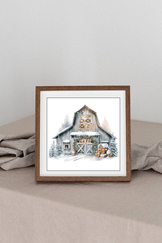 Watercolor Cross Stitch Pattern,Christmas Festivities at the Farm Barn,Pattern Keeper,xstitch,PDF,Instant Download