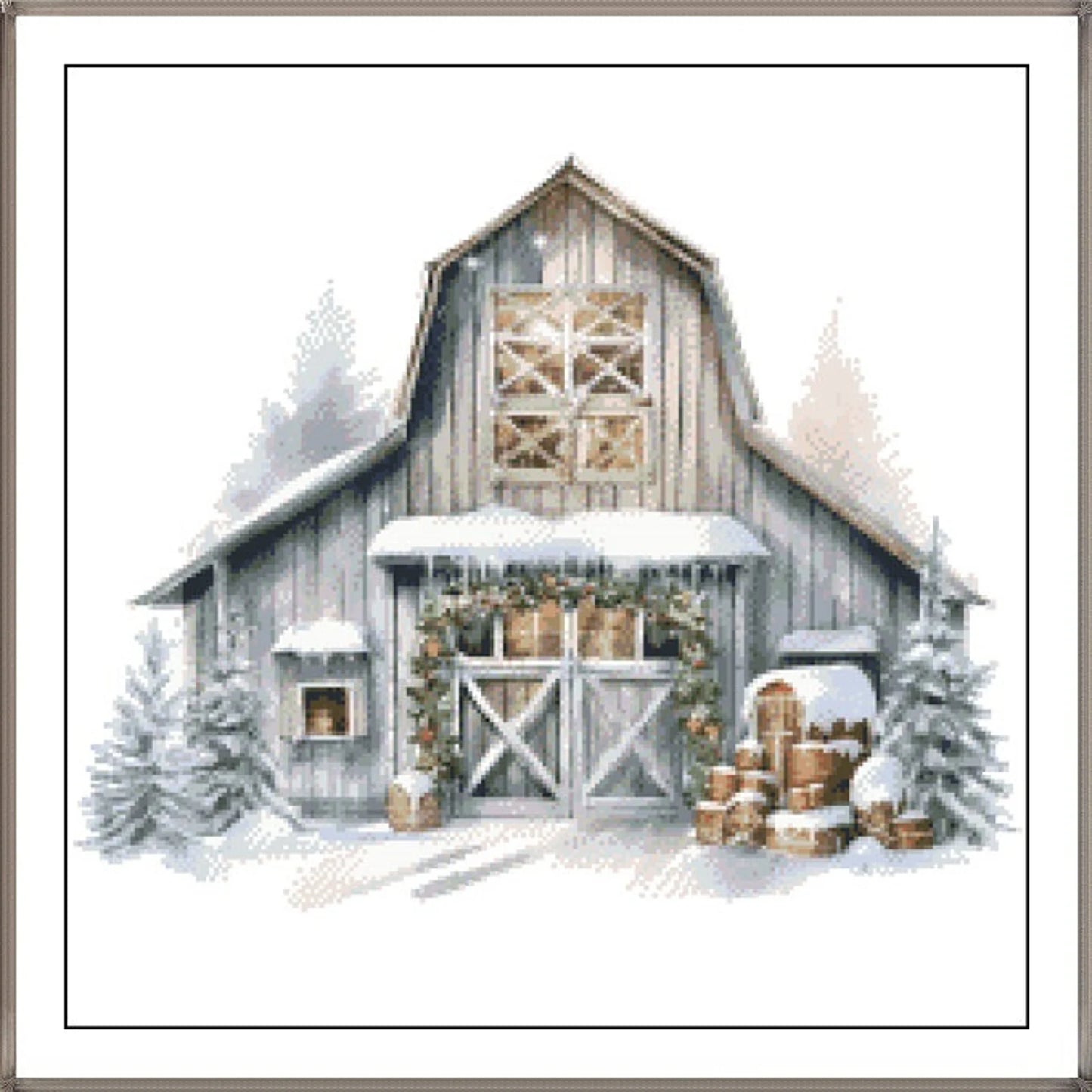 Watercolor Cross Stitch Pattern,Christmas Festivities at the Farm Barn,Pattern Keeper,xstitch,PDF,Instant Download