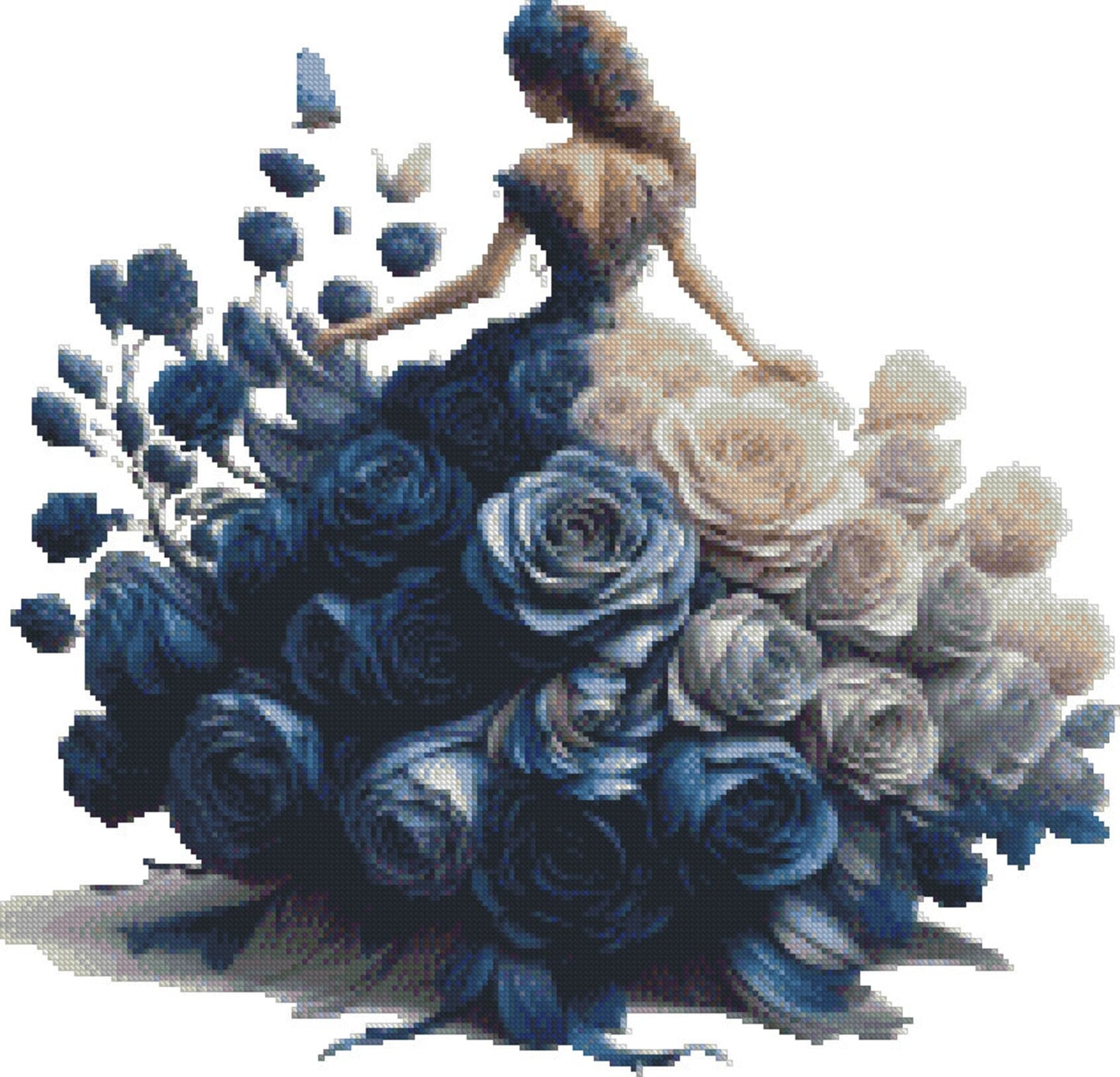 Blue dress girl - Counted Cross Stitch Patterns - Printable Chart PDF Format Needlework Embroidery Crafts DIY DMC color
