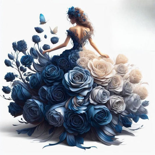 Blue dress girl - Counted Cross Stitch Patterns - Printable Chart PDF Format Needlework Embroidery Crafts DIY DMC color