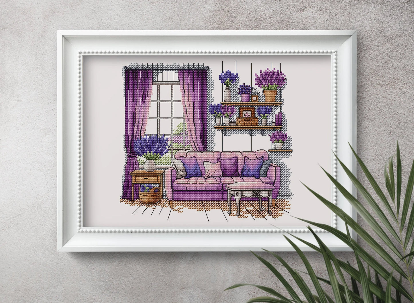 Lavender Cross Stitch Patterns, Lavender cross pattern, Interior embroidery, Decorative embroidery, Lavender room embroidery