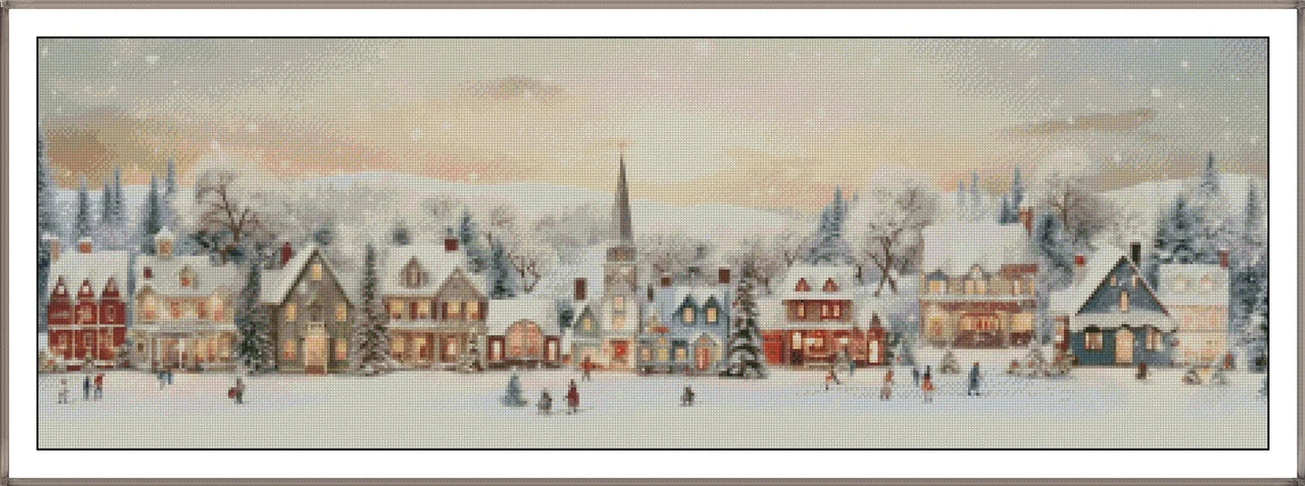 Winter Cross Stitch Pattern,Christmas Row Village, Snow,City,Landscape,Pattern Keeper,Counted Cross Stitch,Pdf,Instant Download
