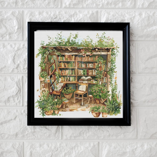 Cozy book hut cross stitch pattern PDF