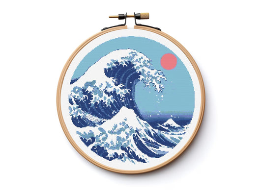 Great Wave Cross Stitch Sewing Embroidery Pattern Instant DMC Download X-Stitch Landscape Cottagecore Needlework Sea Surf Waves Ocean Tattoo