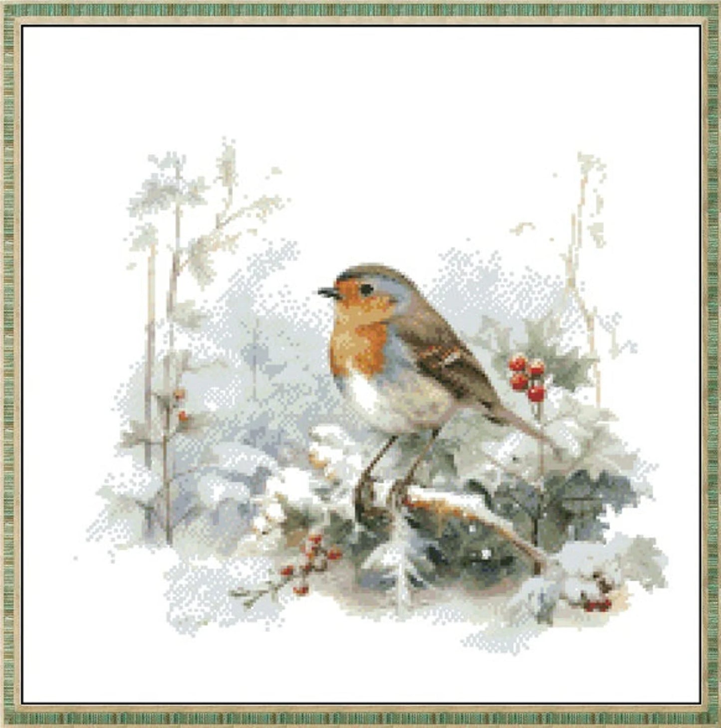 Bird Cross Stitch Pattern,Robin Bird In Winter,Landscape,Pattern Keeper,Embroidery,Needlework,PDF, Instant Download
