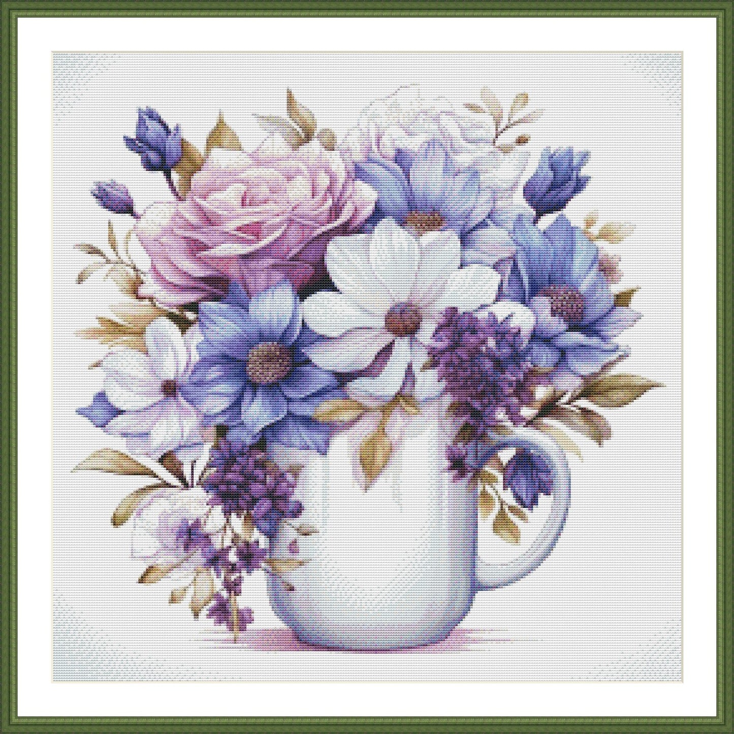 Blooming Tea Cup Cross Stitch Pattern Pattern Bouquet of roses Kitchen Still Life Modern Decor Pattern Embroidery Needlepoint chart PDF