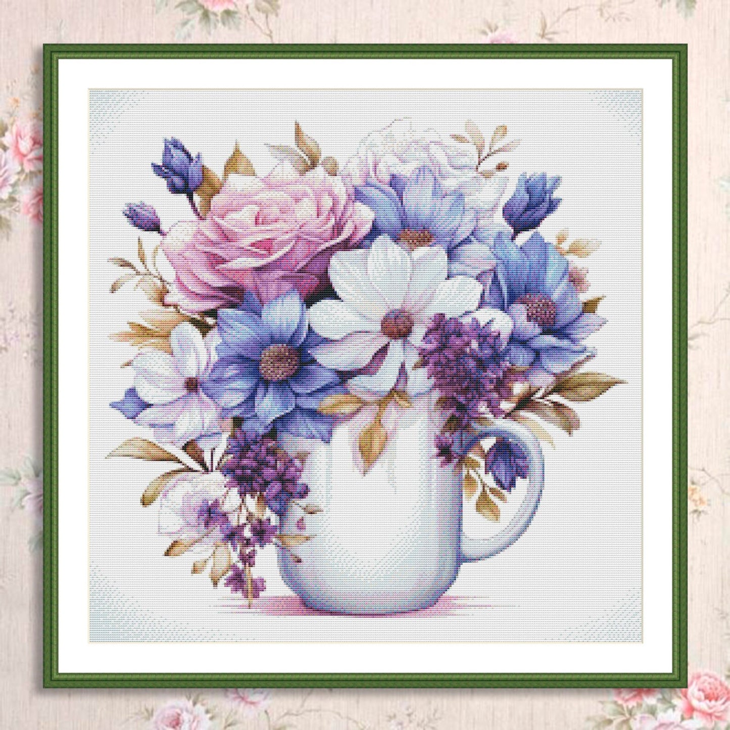 Blooming Tea Cup Cross Stitch Pattern Pattern Bouquet of roses Kitchen Still Life Modern Decor Pattern Embroidery Needlepoint chart PDF
