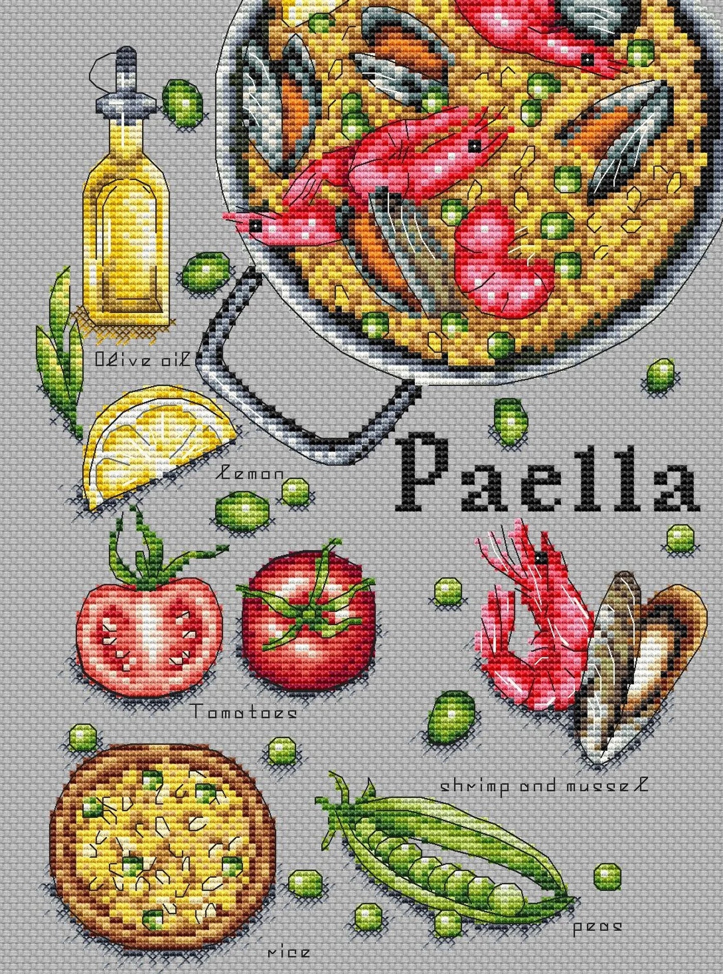 Cross Stitch Pattern "Paella" DMC Cross Stitch Chart Needlepoint Pattern Embroidery Chart Printable PDF Instant Download