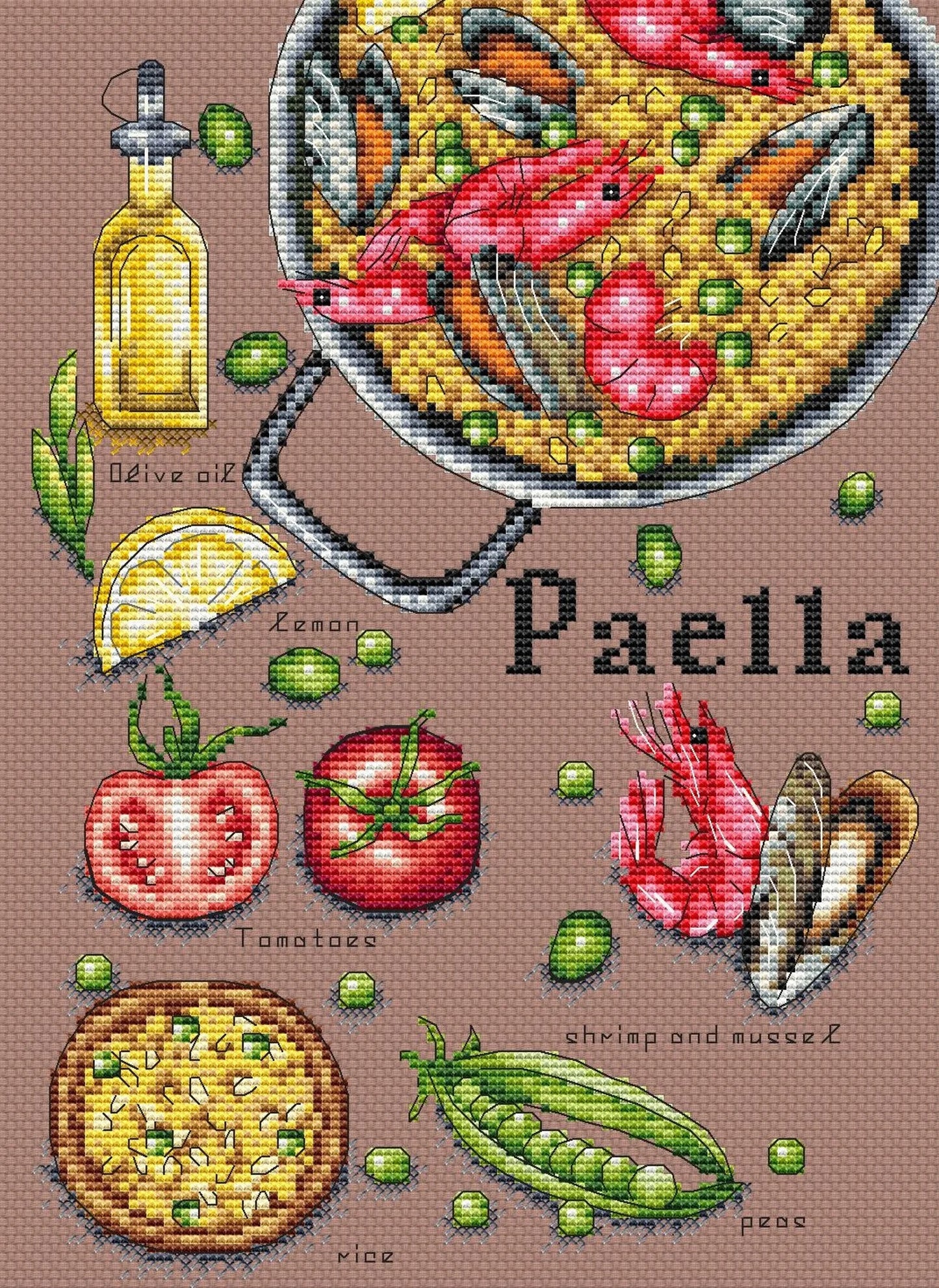 Cross Stitch Pattern "Paella" DMC Cross Stitch Chart Needlepoint Pattern Embroidery Chart Printable PDF Instant Download