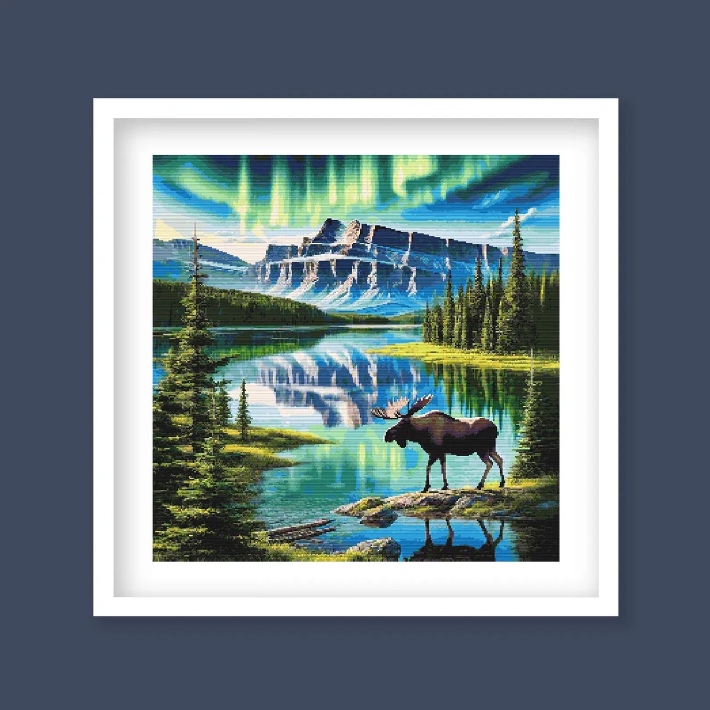 Majestic Moose Under Northern Lights Cross Stitch Pattern. Wildlife Aurora Borealis Northern Lights Embroidery Design. Digital PDF Download.