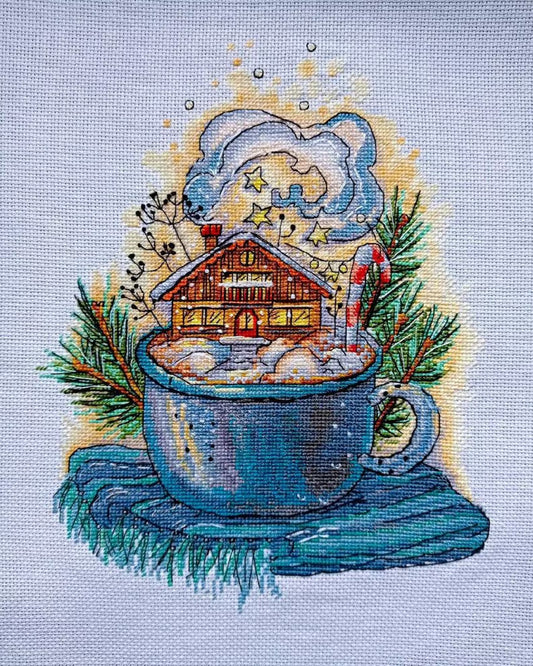 Cross Stitch Pattern Winter in the cup DMC Embroidery Chart Printable PDF Instant Download