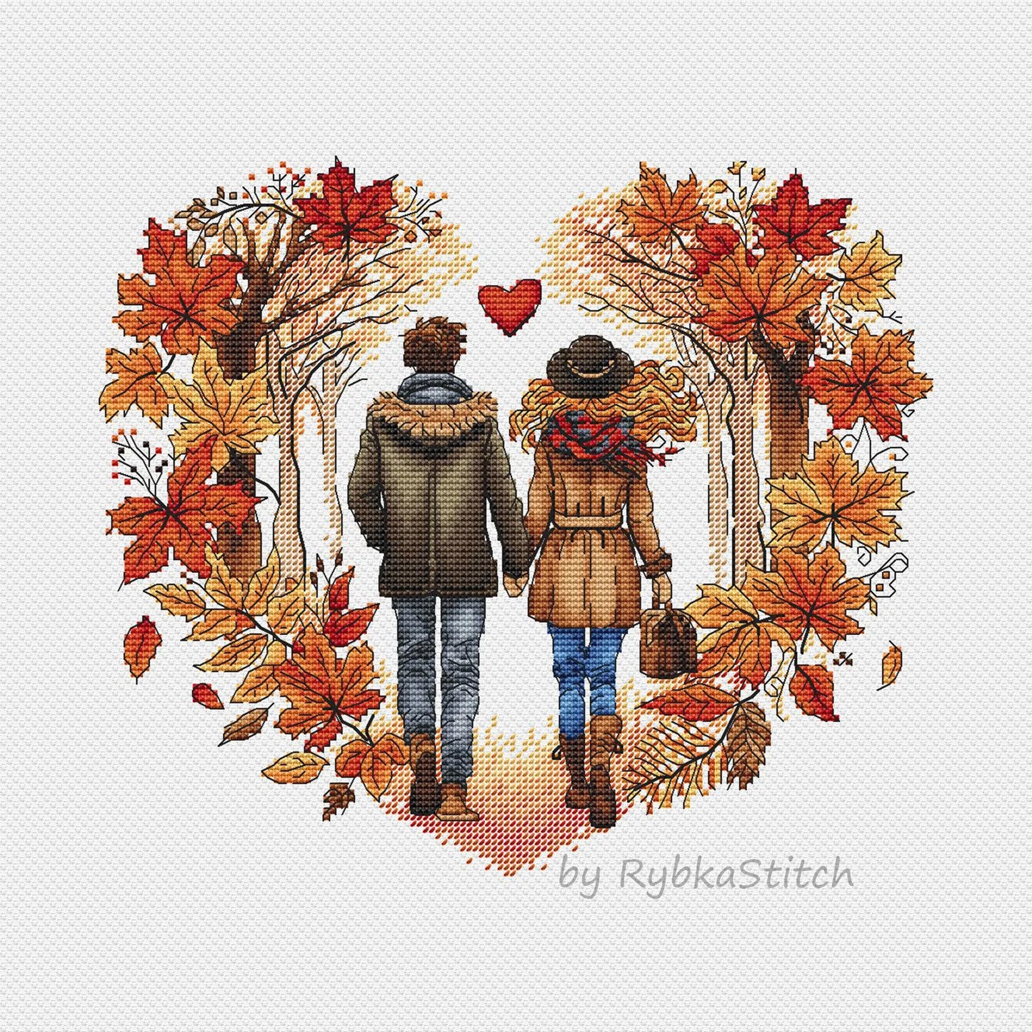 Autumn Cross Stitch Pattern PDF, Autumn Leaves Embroidery, Funny Gift, Embroidery Design Digital File, Autumn love Hand Embroidery