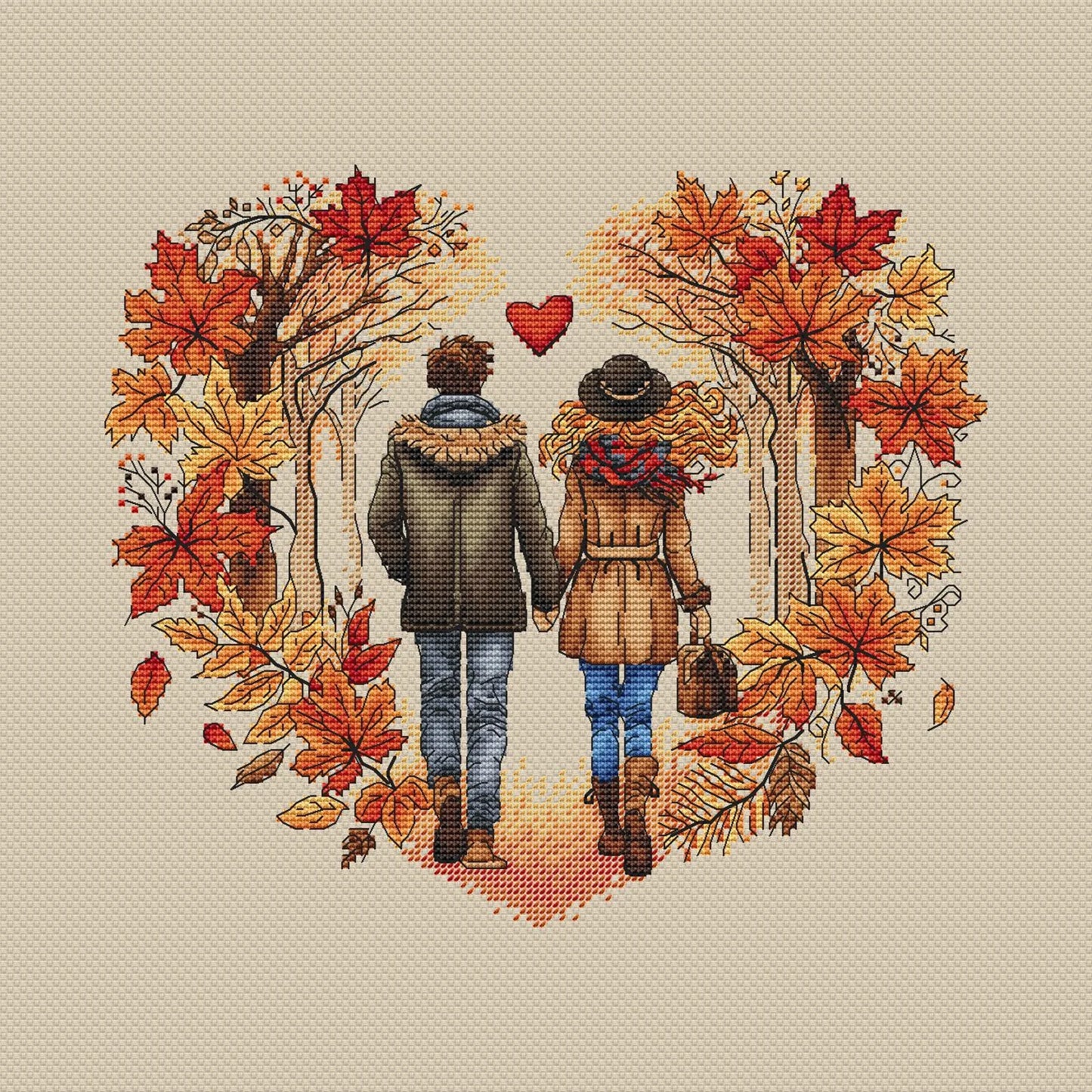 Autumn Cross Stitch Pattern PDF, Autumn Leaves Embroidery, Funny Gift, Embroidery Design Digital File, Autumn love Hand Embroidery