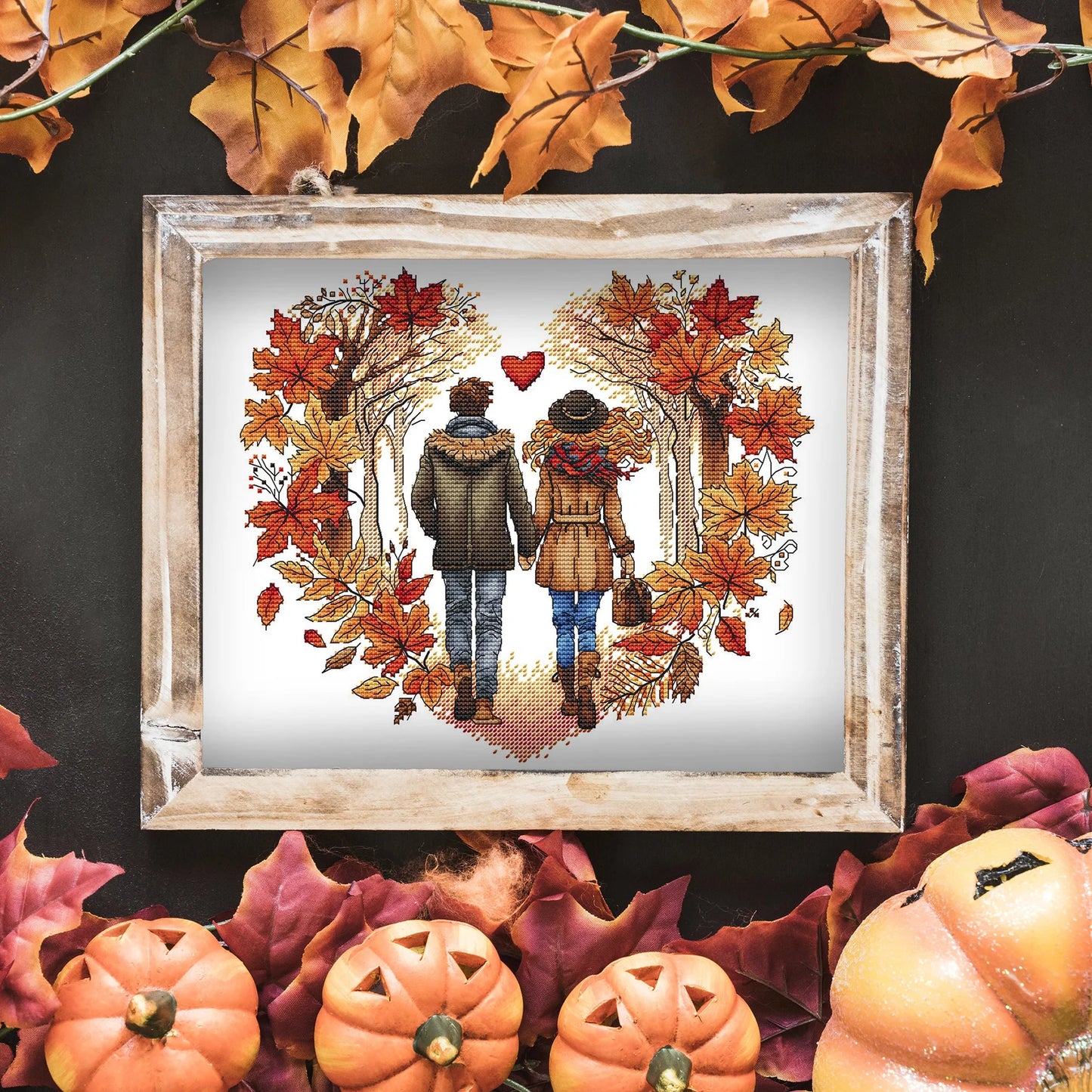 Autumn Cross Stitch Pattern PDF, Autumn Leaves Embroidery, Funny Gift, Embroidery Design Digital File, Autumn love Hand Embroidery