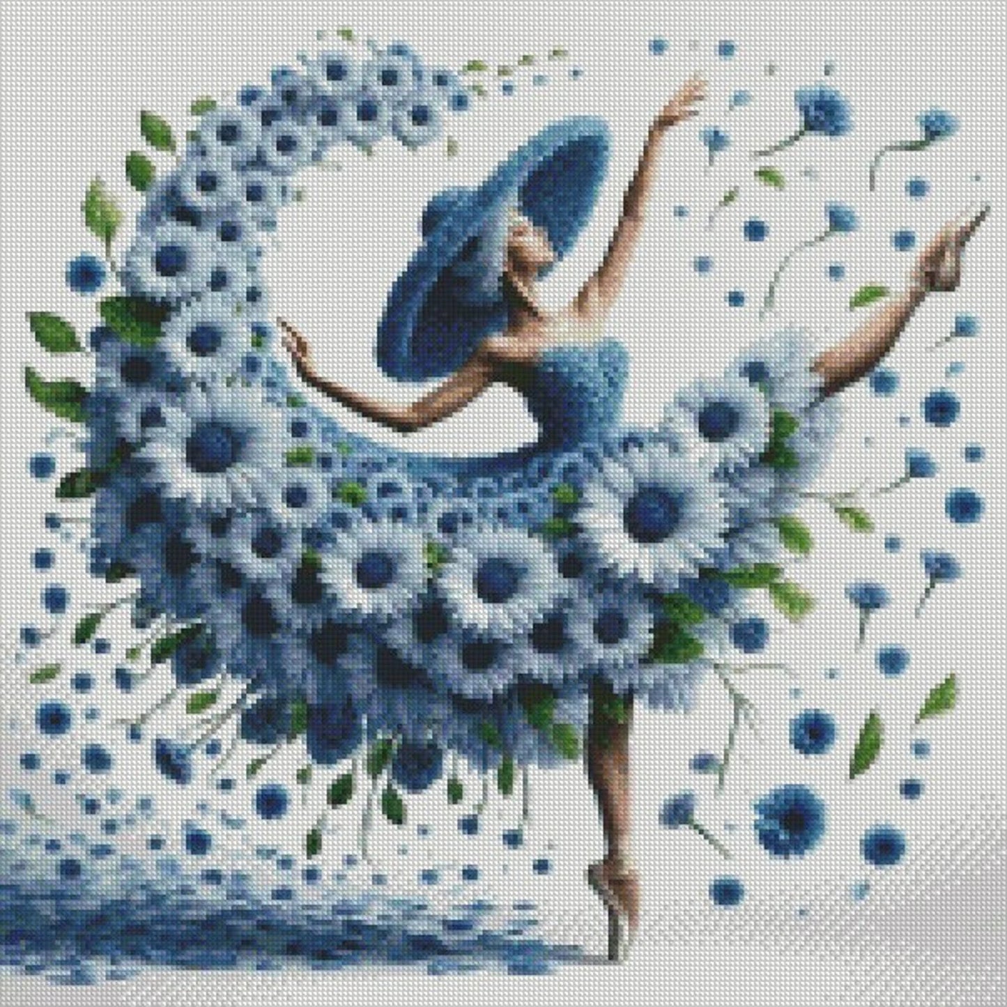 Blue flower Girl - Counted Cross Stitch Patterns - Printable Chart PDF Format Needlework Embroidery Crafts DIY DMC color