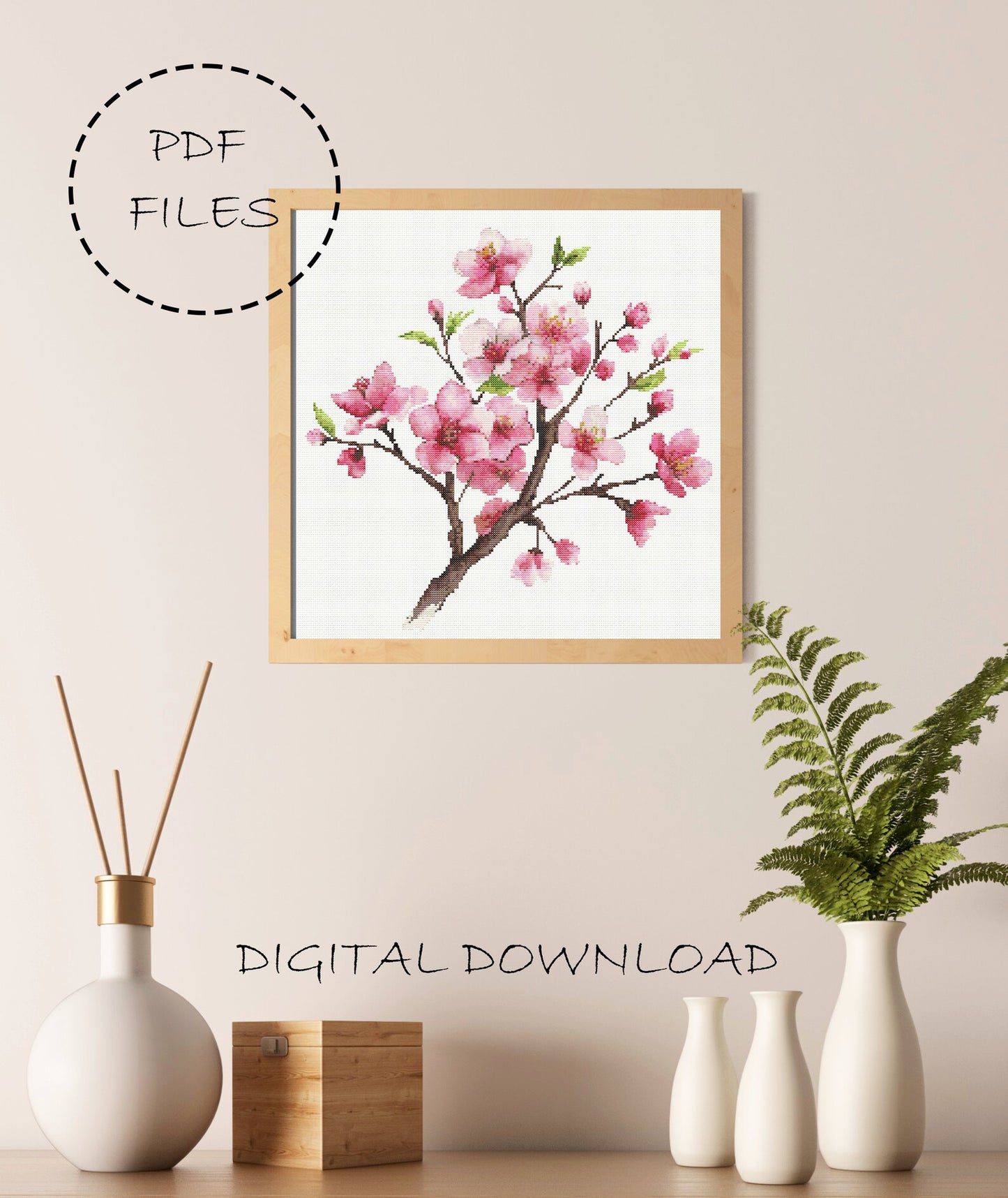 Sakura Cross Stitch Pattern | Sakura Blossom Pattern | Floral Embroidery | Sakura Branch Cross Stitch