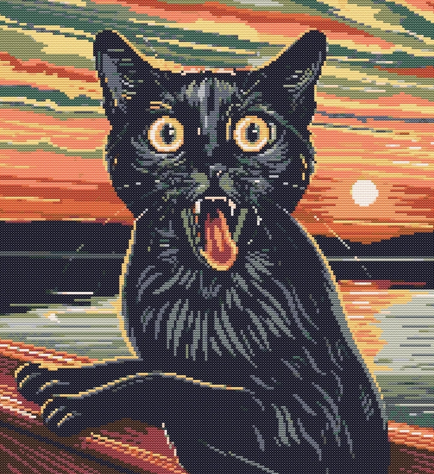 The Cat Scream Cross Stitch Sewing Modern Embroidery Pattern Instant DMC Download Funny Snarky Cute Beginner Van Gogh Edvard Monk Kitten