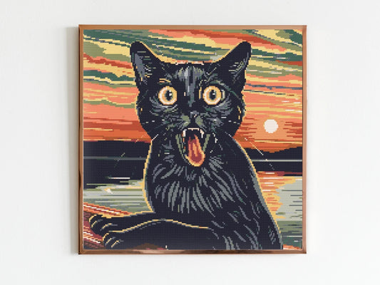 The Cat Scream Cross Stitch Sewing Modern Embroidery Pattern Instant DMC Download Funny Snarky Cute Beginner Van Gogh Edvard Monk Kitten
