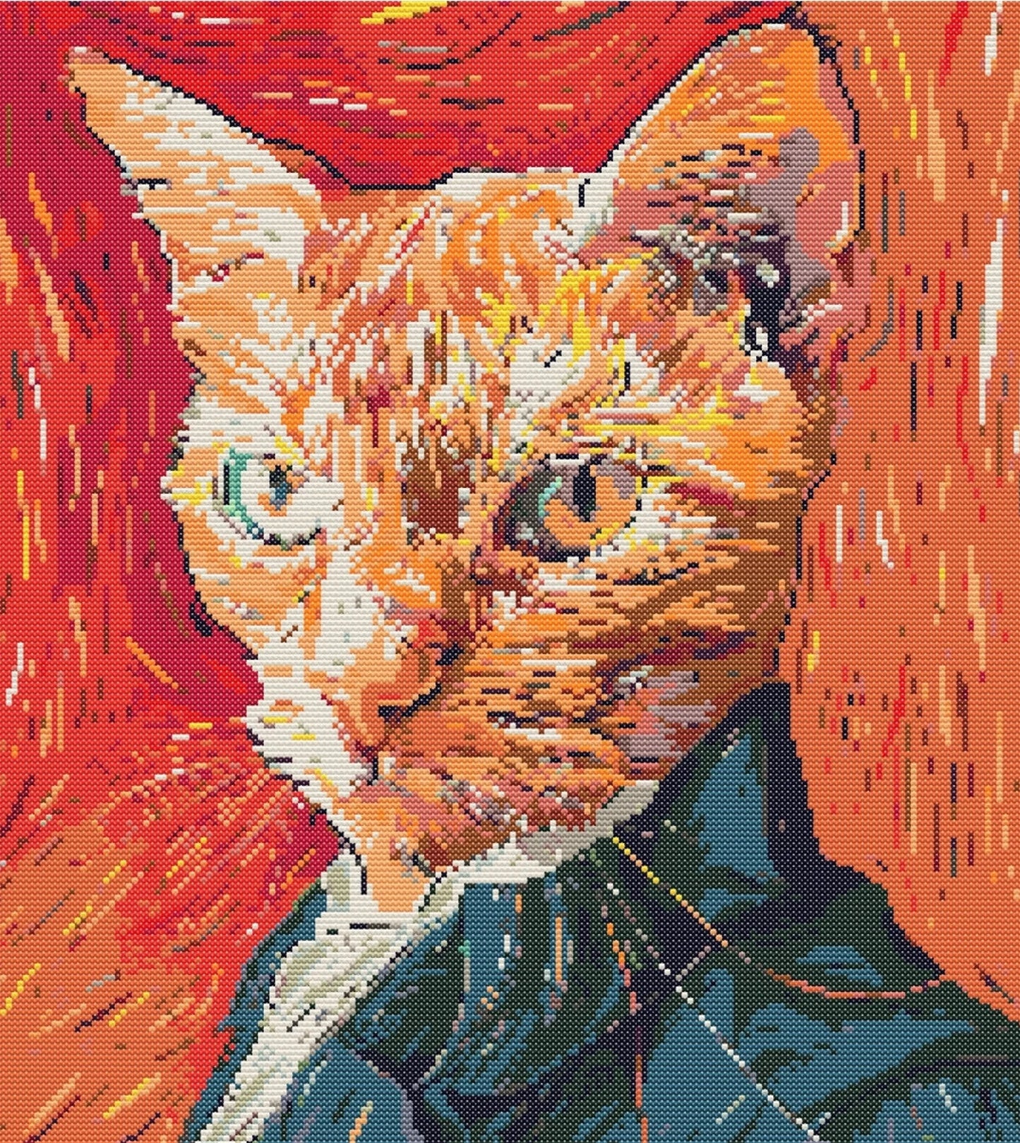 Self Portrait Cat Cross Stitch Sewing Modern Embroidery Pattern Instant DMC Download Funny Snarky Cute Beginner Van Gogh Edvard Monk Kitten