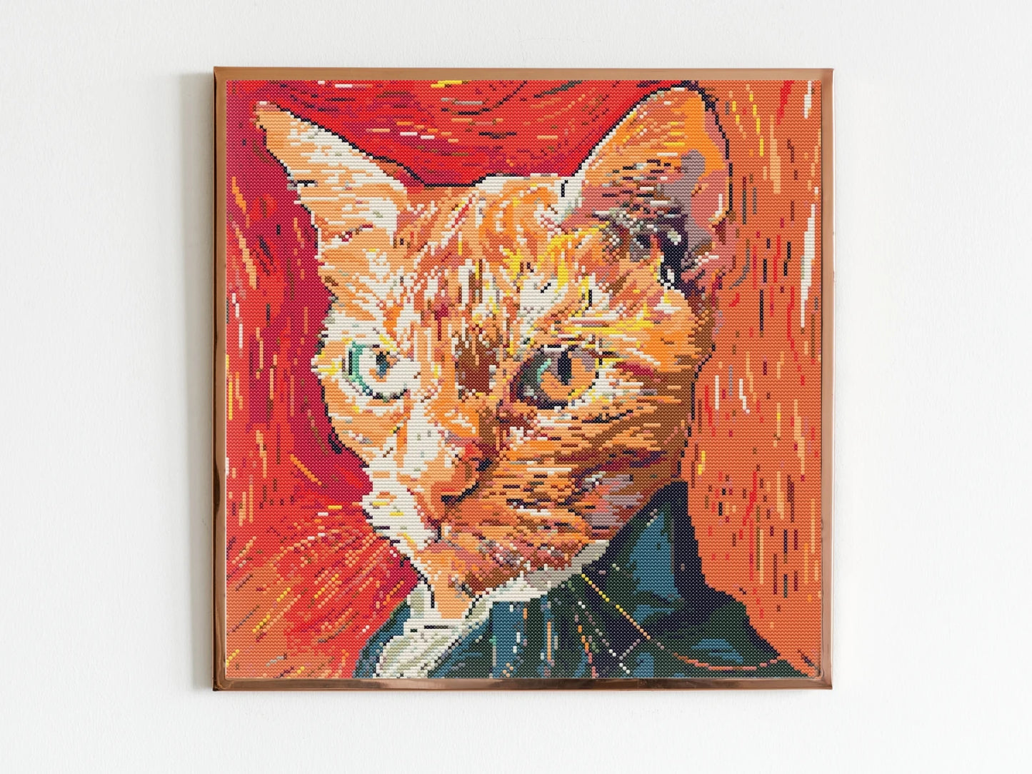 Self Portrait Cat Cross Stitch Sewing Modern Embroidery Pattern Instant DMC Download Funny Snarky Cute Beginner Van Gogh Edvard Monk Kitten