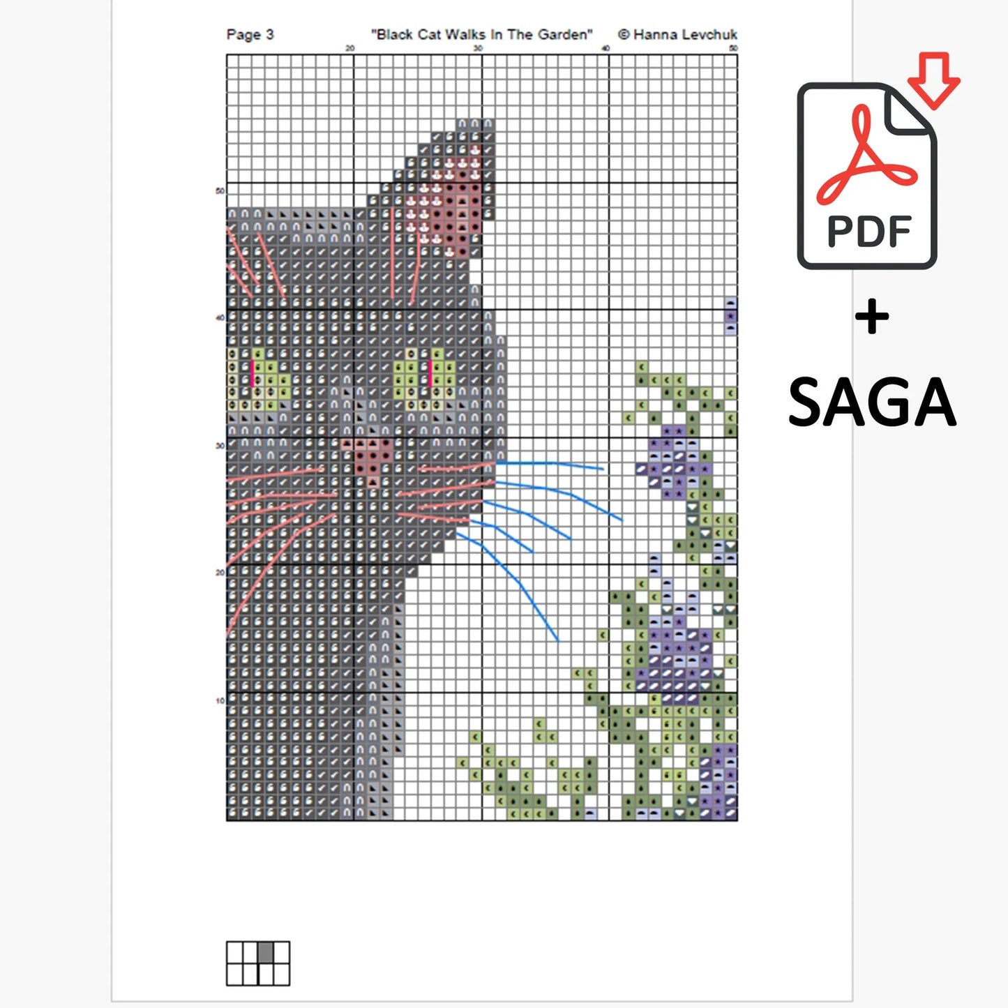 Set of Two Black Cat Cross Stitch Pattern, Cat Cross Stitch, punto de cruz, Cross Stitch Pattern Flower, punto de cruz