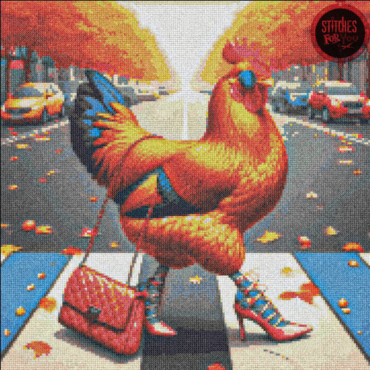 walking Chicken- Counted Cross Stitch Patterns - Printable Chart PDF Format Needlework Embroidery Crafts DIY DMC color