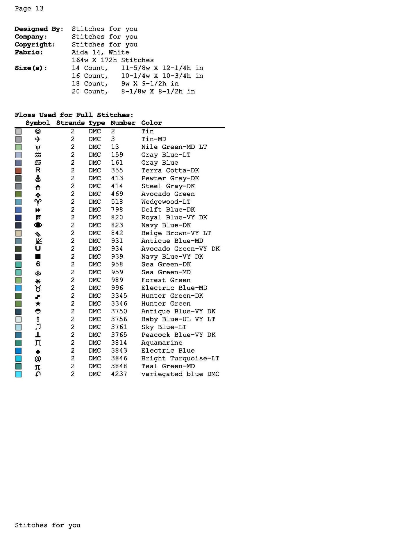 Blue Snowman- Counted Cross Stitch Patterns - Printable Chart PDF Format Needlework Embroidery Crafts DIY DMC color