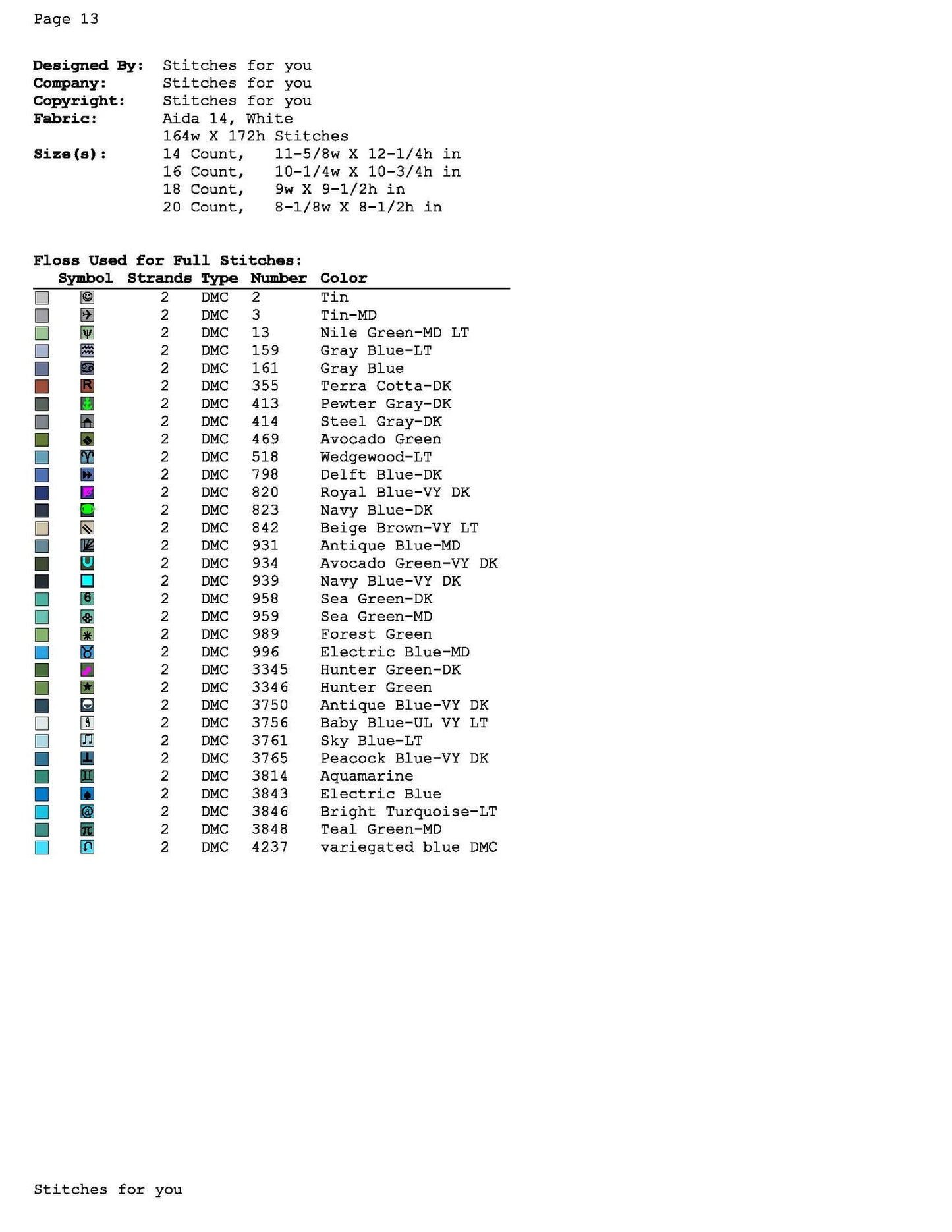 Blue Snowman- Counted Cross Stitch Patterns - Printable Chart PDF Format Needlework Embroidery Crafts DIY DMC color