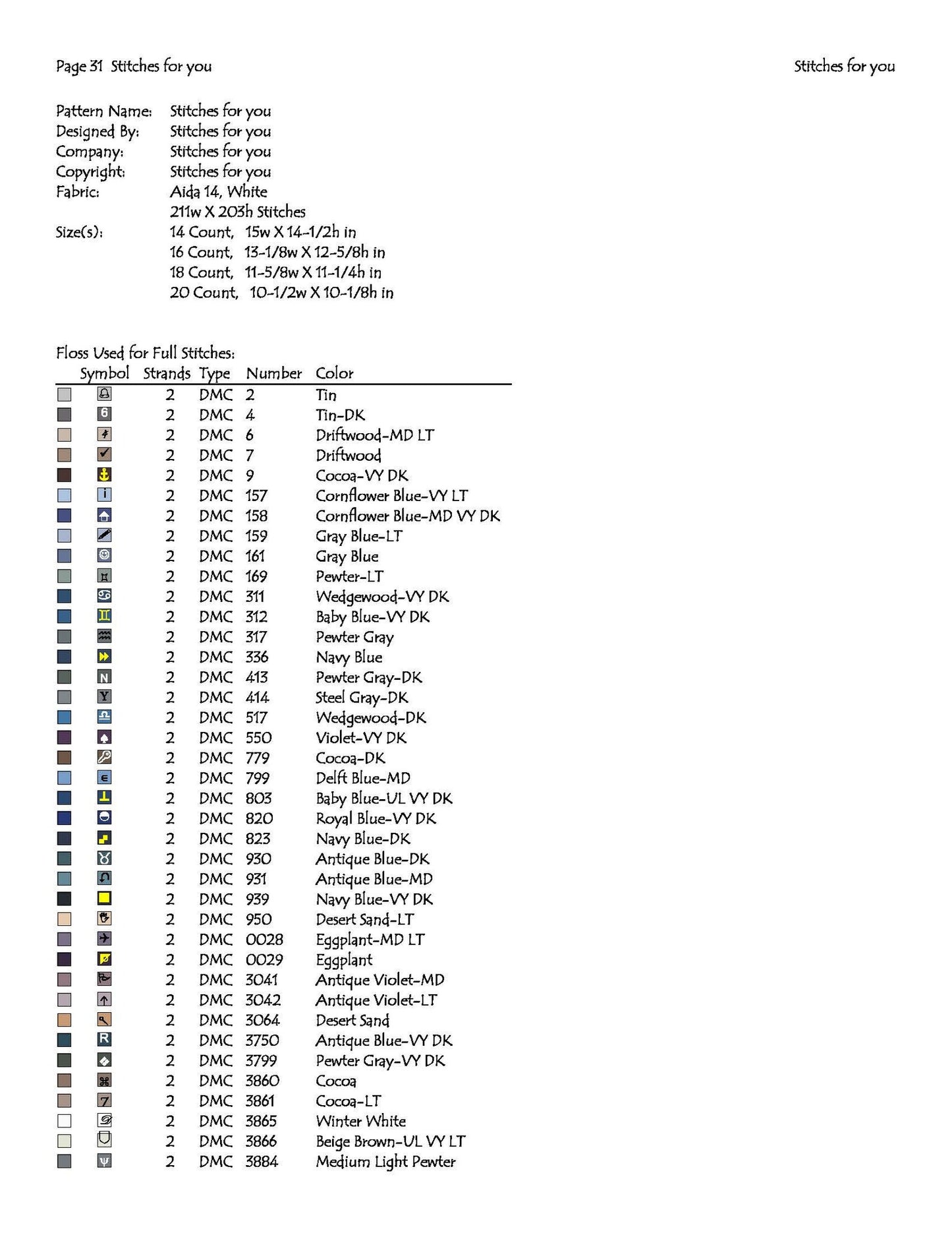 Blue dress girl - Counted Cross Stitch Patterns - Printable Chart PDF Format Needlework Embroidery Crafts DIY DMC color